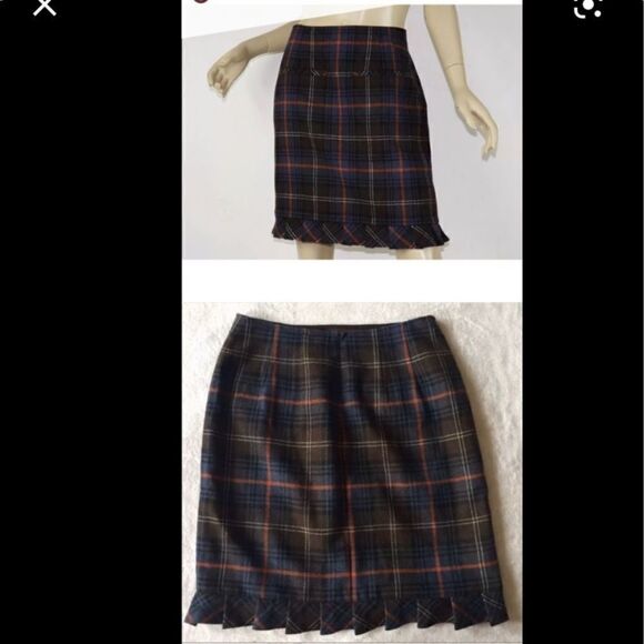 EXCELLENT CONDITION CABI LINED HERITAGE PLAID RUFFLED PENCIL SKIRT SIZE 6 - Picture 1 of 9